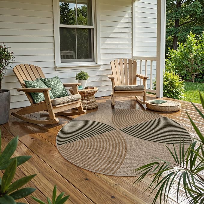 Lahome Enfys Modern Rainbow Round Rug, 6ft Easy Jute Circle Patio Rug Washable Indoor Outdoor Rugs for Living Room, Farmhouse Natural Round Area Rug Contemporary Carpet for Entryway Backyard