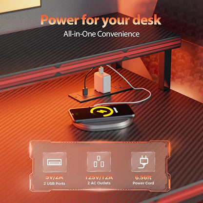Mericonia 68 inch Gaming Desk with LED Lights & Power Outlets, Reversible Computer Desk with Storage Drawers & Monitor Stand, Large Gaming Table for Home Office
