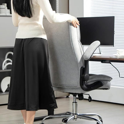 HOMCOM High Back Office Chair, Executive Desk Chair with Swivel Wheels, Flip-up Armrest, Adjustable Height, Modern Diamond Fabric Computer Chair for Home Office, Gray