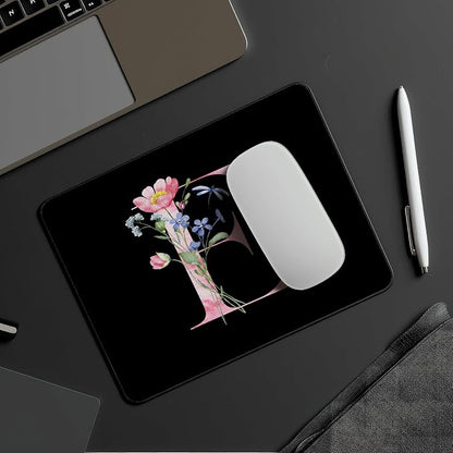 Mouse Pad Pinks Flowers Initial Letters Mousepad Desktop Laptop Computer Accessories Home Office Gaming Work Desk Computer Non-Slip Rubber Monogram Floral Alphabet A-Z mousepad (E)