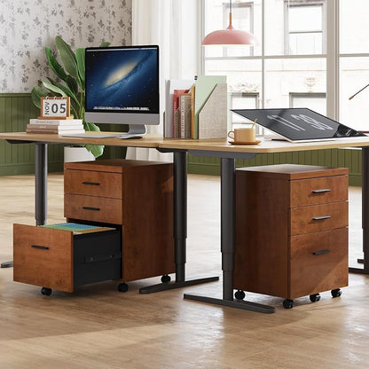 DEVAISE 3 Drawer File Cabinet for Home Office, Wood Under Desk Filing Cabinet, Rolling Printer Stand with Wheels, Walnut