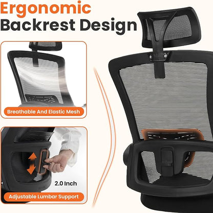 NEO CHAIR Office Desk Chair Gaming Computer High Back Support Mesh Comfy Seat with Adjustable Ergonomic Headrest Lumbar Rolling Flip-up Armrests and Wheels (Black)