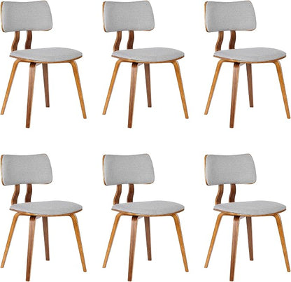 Armen Living Jaguar Mid-Century Dining Chair in Walnut Wood and Gray Fabric - Set of 6
