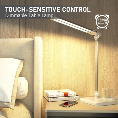 LED Desk Lamp for Home Office Desk Light Table Lamp 50 Lighting Modes Timer | Eye-Caring Desk Lamp with USB Adapter, Foldable Dual Swing Arm Architect for Reading, Study, Workbench