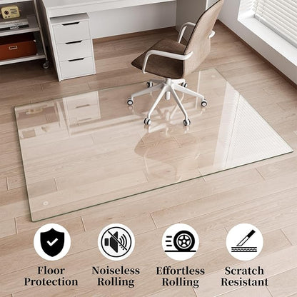 Glass Chair Mat 51" x 63" Heavy Duty Tempered Glass Office Chair Mat, Glass Floor Mat with Round Corner and Polished Edge for Smooth Glide, Office Chair Mat for Carpet, Hardwood Floor