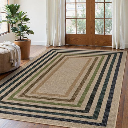 Lahome Enfys Modern Geometric Easy Jute Rug, Washable 5x7 Indoor Outdoor Rugs Farmhouse Large Dining Room Bedroom Carpet, Contemporary Non Slip Natural Throw Mat for Backyard Office RV