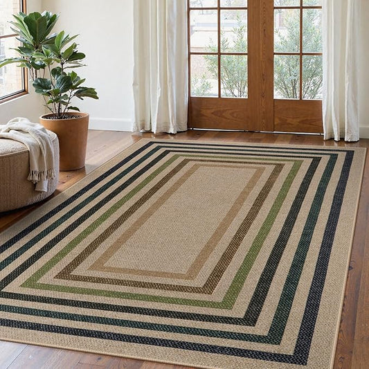 Lahome Enfys Modern Geometric Easy Jute Rug, Washable 5x7 Indoor Outdoor Rugs Farmhouse Large Dining Room Bedroom Carpet, Contemporary Non Slip Natural Throw Mat for Backyard Office RV