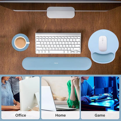 MOSISO Wrist Rest Support for Mouse Pad&Keyboard Set, Circle Curved Ergonomic Mousepad&Coaster Non-Slip Base Home/Office Pain Relief&Easy Typing Pad with Soft Cloth&Silicone Lining, Air Blue