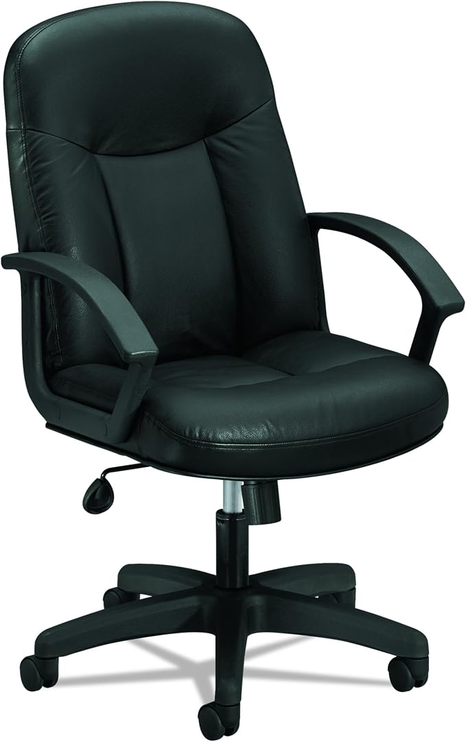 HON Leather High-Back Swivel/Tilt Chair Metal, 26 by 33-1/2" by 43", Black (HVL601)