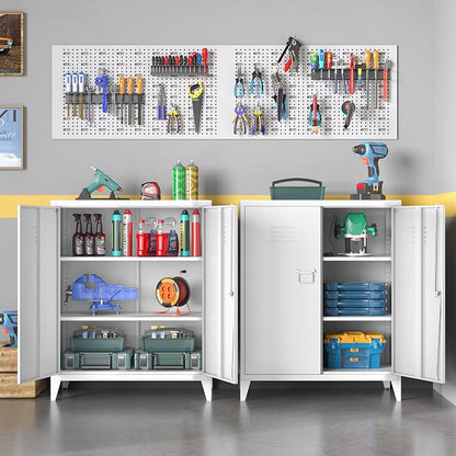 Metal Storage Cabinet,Home Office Cabinet with Doors and Adjustable Shelves,Locking Cabinet with Adjustable Leg Levelers Assembly Required(White)