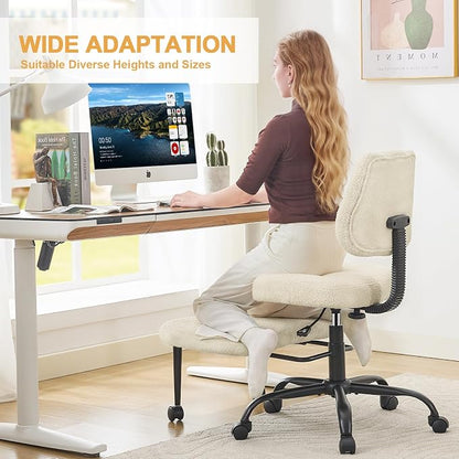 Criss Cross Legged Meditaion Chair,Exquisite Home Office Furniture,Ergonomic Kneeling with Lumbar Support and Adjustable Height Stool,for ADHD Adults,Teddy Fabric (Beige, Teddy Fabric)