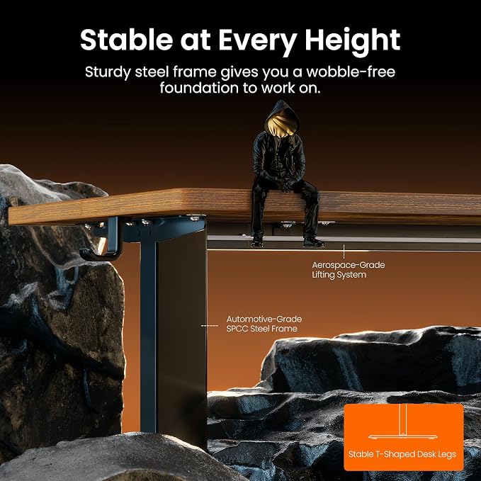 ErGear Height Adjustable Electric Standing Desk, 44 x 24 Inches Sit Stand up Desk, Memory Computer Home Office Desk, Vintage Brown