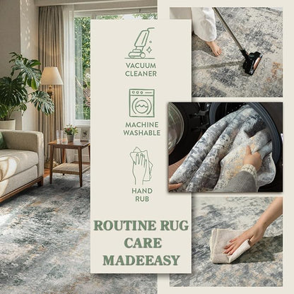 Lahome Modern Abstract Area Rug 6x9 Rugs for Living Room, Washable Accent Bedroom Rug Low Pile Non Slip, Grey Soft Indoor Contemporary Carpet for Dining Room Table Apartment