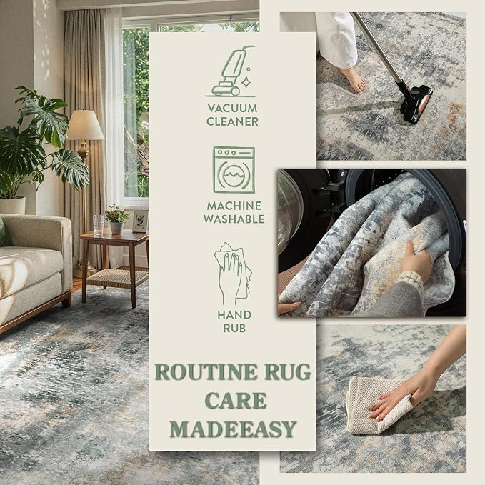 Lahome Modern Abstract 9x12 Area Rugs for Living Room, Washable Living Room Rug for Bedroom Low Pile Non Slip, Grey Soft Indoor Accent Carpet for Dining Room Table Apartment