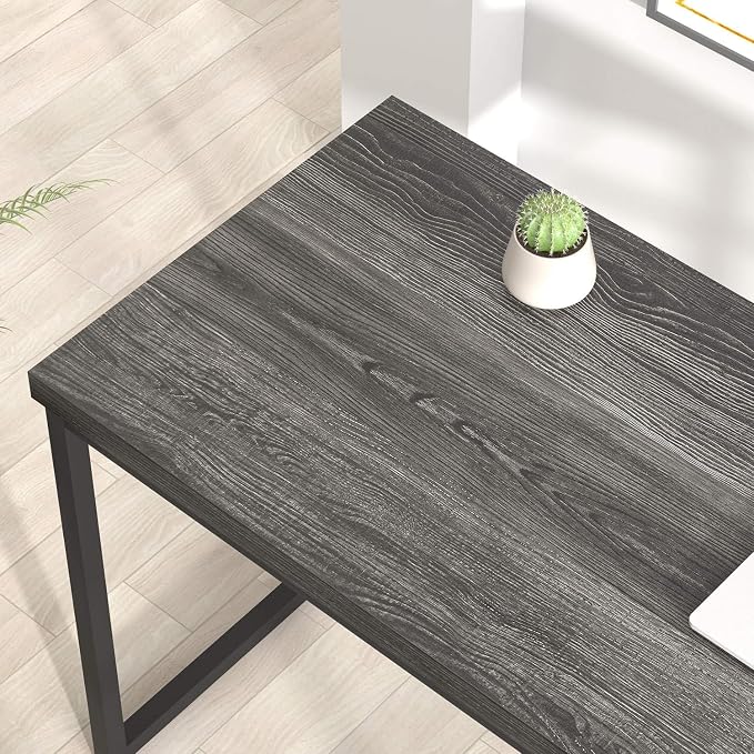 FOLUBAN Home Office Desk, Industrial Vintage Computer Desks, Rustic Wood and Metal Study Writing Table, Simple Work Gaming PC Desk for Bedroom Living Room, Dark Gray 47 Inch