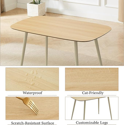 HIPIHOM 47.2" Modern Dining Table Set for 4, Wood Table with 4 Black Leather Chairs, Stylish Kitchen & Dining Room Furniture, Space-Saving Table and Chairs Set