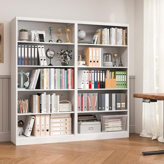 OSEILLC Bookcase,5 Tier Bookshelf,55" Tall Free Standing Metal Bookcase with Adjustable Storage Shelves,Wide Bookshelf for Bedroom Living Room Home Office School (White)
