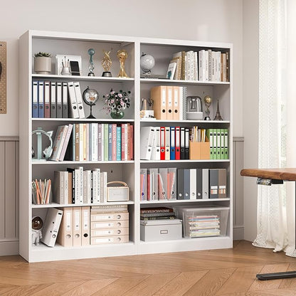 OSEILLC Bookcase,5 Tier White Bookshelves,66" Tall Free Standing Metal Bookcase with Adjustable Storage Shelves, Industrial Wide Bookshelf for Bedroom Living Room Home Office School