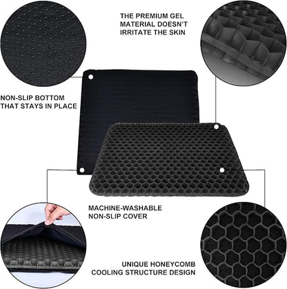 Yimiyaa Gel Seat Cushion, Double Thick Egg Gel Cushion for Pressure Pain Relief, Breathable Wheelchair Cushion Chair Pads for Car Seat Office Chair Black