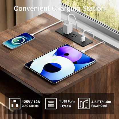 Fluted Nightstand, Night Stand Set 2, Walnut Nightstands Set of 2 with Charging Station, 2 Drawer Wood End Table w/Storage, Modern Bedside Table for Bedroom Sofa Home Office, Curved Corners