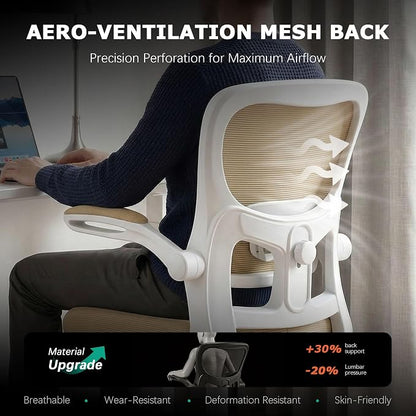 AreShark Office Chair Ergonomic Desk Chairs with Adjustable Lumbar Support, High Back Breathable Mesh Chair with Wheels& Flip-up Armrests,Rolling Swivel Comfy Task Computer Chair for Home Work Gaming
