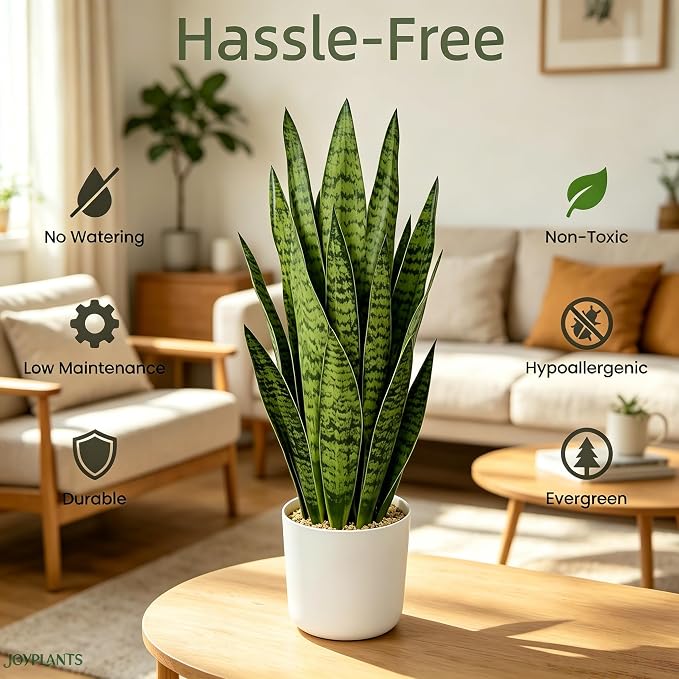 27" Artificial Snake Plant in White Pot, Realistic Faux Potted Plant for Home Office Decor, Low Maintenance Lifelike Silk Plant, Pet-Friendly Indoor Outdoor, No Watering Needed
