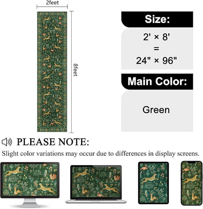 DUKINO Runner Rug, 2x8 Boho Kitchen Rug for Hallways with Low Pile Design, Washable Non Slip Backing Soft Floral Runner for Kitchen, Hallway, Entryway, Bedroom, Laundry, Green