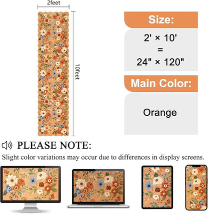 DUKINO 2x10 Runner Rug for Hallway, Washable Kitchen Rug with Non Slip Backing & Non-Shediing, Soft Low Pile Floral Design Runner for Bedroom, Kithchen, Living Room, Laundry, Bathroom, Orange