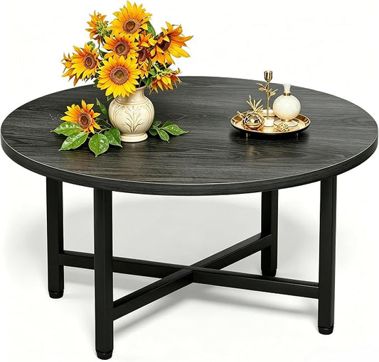 Coffee Table, 23.6" Small Coffee Tables, Gray Round Coffee Tables for Living Room, Floor Table for Sitting on The Floor, Center Coffee Table with Metal Frame for Office Apartment Home