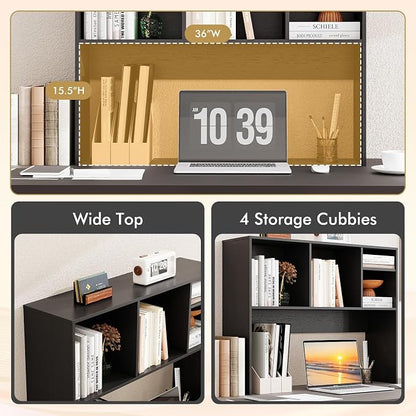 Tangkula Desktop Bookshelf, Countertop Storage Hutch with 4 Shelves for Computer Desk, Desktop 2-Tier Display Rack, Multipurpose Wood Desk Hutch Storage Organizer for Dorm Office Home (Black)