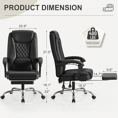 Homall Executive Home Office Chair with Lumbar Support,400lbs Adjustable Ergonomic High Back Office Chair Reclining Managerial Chair for Home Office (Black)