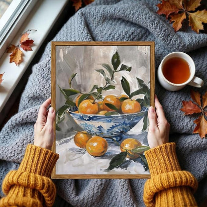 Framed Vintage Oranges Canvas Wall Art, Rustic Kitchen Pictures Wall Decor, Cottagecore Farmhouse Fruit Still Life Paintings Prints Antique Home Decor for Living Room Dining Room 16x24 inch