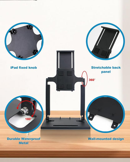 ZYWELL TS31 iPad POS Stand with Ticket Printer Shelf for POS, with 180°& 360° Tilting All Metal no Installation Supports Wall mounting Suitable for 9.7"-13" Tablets