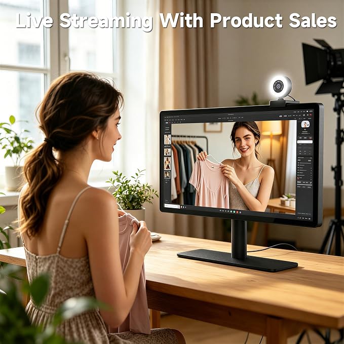 USB HD 4K Video Webcam，with Ring Ligh and Microphoneand Rotatable Tripod& Privacy Cover for PC，, Fast AutoFocus，with Auto White Balance for Video Calls, Live Streaming Gaming & Online Meetings