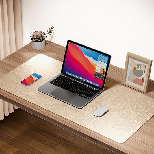 Boutilon Leather Desk Pad Protector,Non-Slip Mouse Pad,Laptop Desk Pad,Office Mouse Mat,Waterproof Leather Desk Blotter,Desk Writing Pad for Office and Home (S-Golden,24"x 14")