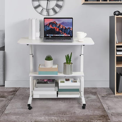 Laptop Desk Removable and Adjustable Height Table for Bedroom Bedside, Office Desk Home Writing Desk, Small Standing Desks with Storage TV Tray Table, Size 31.5 Inch White