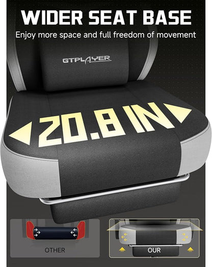 GTPLAYER Big & Tall Gaming Chair, 90°-155° Adjustable Reclining Office Seat with Footrest, Ergonomic Comfy Computer Desk Chair for Adults, Home Office Gaming Study Use, Black & LightGray
