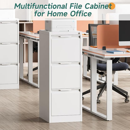 3 Drawer File Cabinet with Lock, Small Filing Cabinets for Home Office,17.8" D Metal File Cabinet for Under Desk, Vertical White File Cabinets for Legal/Letter Size File, Easy Assembly