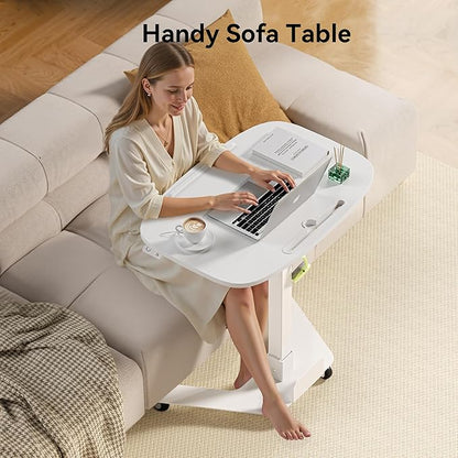 WALKINGDESK Foldable Pneumatic Height Adjustable Mobile Standing Desk with 90° Tiltable Tabletop, 27.2x18.9 Inch Portable Laptop Desk with Wheels, Holds Up to 66.1lbs for Home Office, Study, White