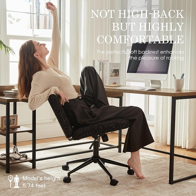 Dowinx Criss Cross Chair with Wheels, Preminum Fabric and Pocket Spring Cushion, Adjustable Swivel Wide Seat Computer Chair, Morden Design Vanity Chair, All Black