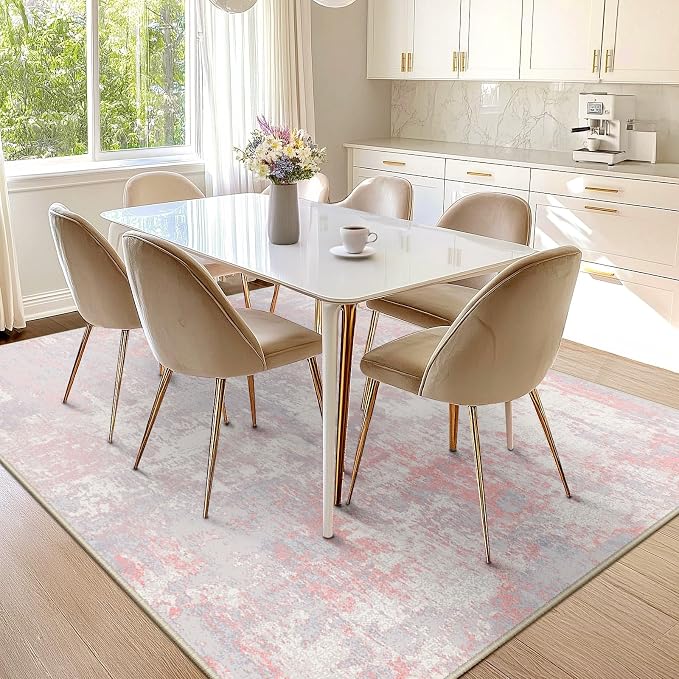 RELEANY Washable Area Rugs 6'x9' Non-Slip Modern Abstract Soft for Living Room Entryway Bedroom Kitchen, Print Pattern, Grey Pink