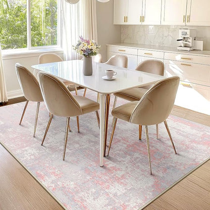 RELEANY Washable Area Rugs 8'x10' Non-Slip Modern Abstract Soft for Living Room Entryway Bedroom Kitchen, Print Pattern, Grey Pink