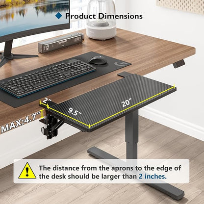 BONTEC Small Ergonomics Desk Extender Tray, 20x9.5 Inch Table Mount Arm Rest Shelf, 90° Foldable Keyboard Tray Platform, Clamp on Computer Arm Rest for Desk Suitable for Office Desks, Black Carbon
