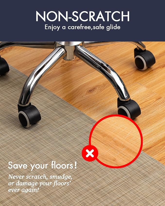 BARoyal Office Chair Mat for Hardwood Floor Under Desk Computer Rolling Chair Mat for Wood/Tile Floor Non-Slip Heavy Duty Desk Rug PVC Plastic Hard Floor Protector 36" x 48"(Linen)