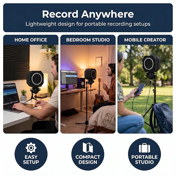 Mic Isolation Shield with Pop Filter for Recording | Reduces Echo and Room Reflections; Fits 40-60mm Condenser Mics; for Podcasting,Streaming,Singing and Coiceovers