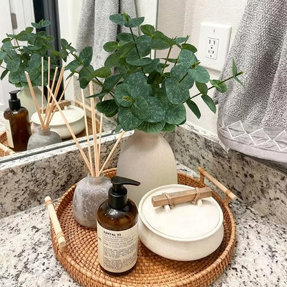 15" Artificial Eucalyptus Stems Potted Plant,Realistic Indoor Greenery Fake Silk Eucalyptus Stem with Vase,Small Minimalist Faux Bathroom Desk Plants in Vase for Home Office Shelf Decor