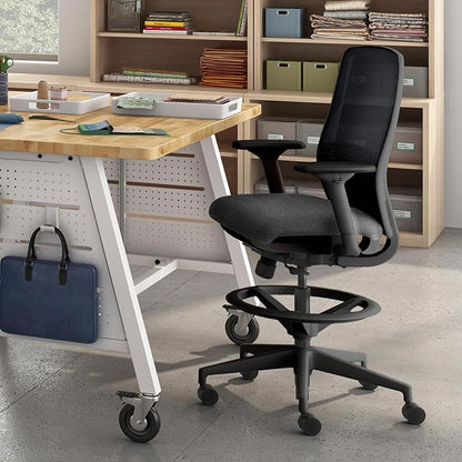 HON Nucleus Task Stool, Ergonomic Office Chair, Home Office Desk Chairs, Synchro-Tilt with Seat Slider, Adjustable Footring, Height-Width Adjustable Arms, Black Mesh, Darkness Fabric, Black Frame