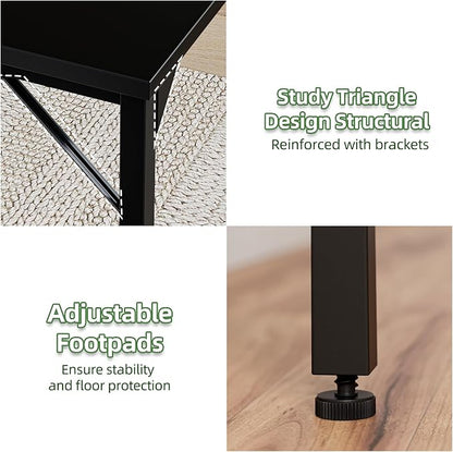 Grandder Small Office Computer Desk, 40 Inch Morden Simple Writing Study Table for Home Bedroom, PC Gaming Desk with Adjustable Feet and Sturdy Metal Frame, Black
