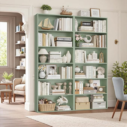 FOTOSOK 6-Tier Open Bookcase and Bookshelf, Freestanding Display Storage Shelves Tall Bookcase for Bedroom, Living Room and Office,Green Set of 2
