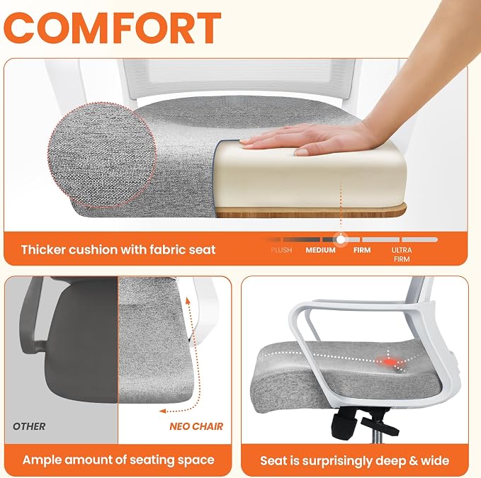 NEO CHAIR Office Desk Chair Gaming Computer Chair Ergonomic Mesh Mid Back with Rolling Wheels Lumbar Support Comfy Swivel Adjustable for Home Grey